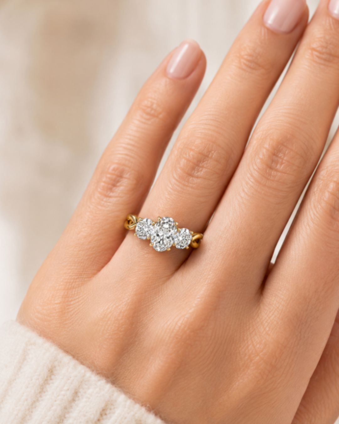 3-stone lab diamond engagement ring